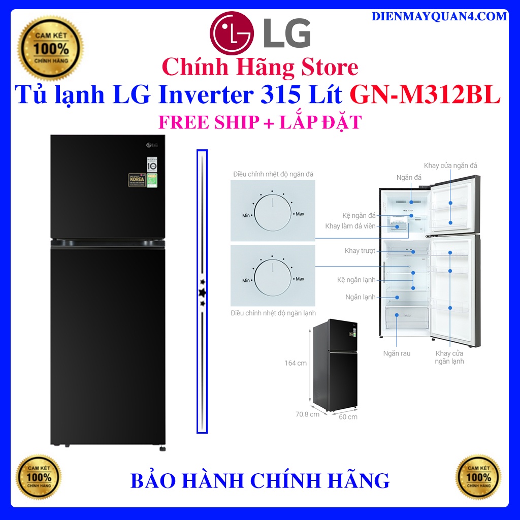 Tủ lạnh LG Inverter 315 Lít GN-M312BL