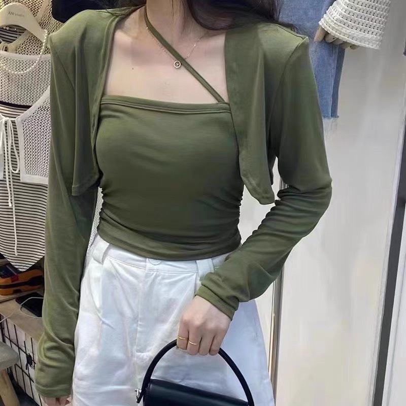 Sét áo dây đan chéo + cardigan khoác siêu xinh cổ vuông - hàng có sẵn