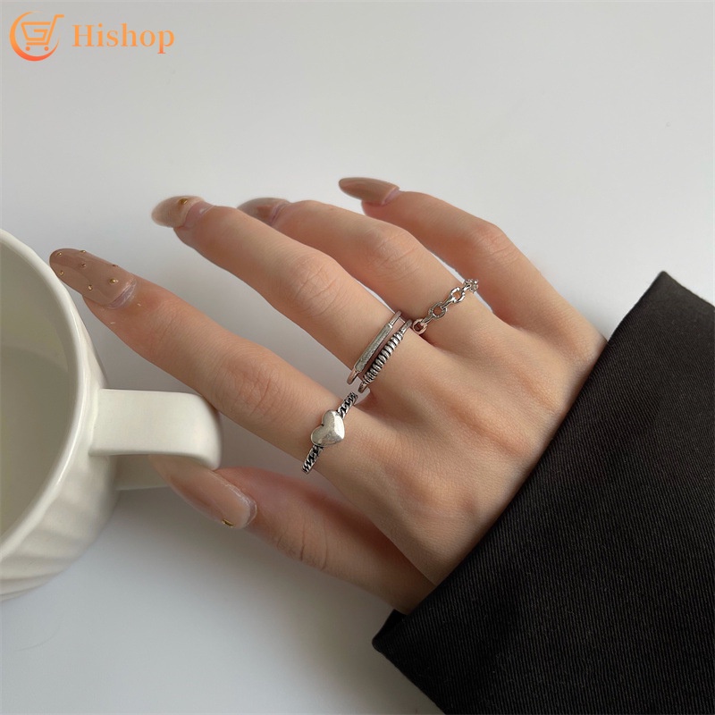 Bộ Nhẫn Bạc Hình Trái Tim Phong Cách Cổ Điển Thời Trang Cho Nữ
