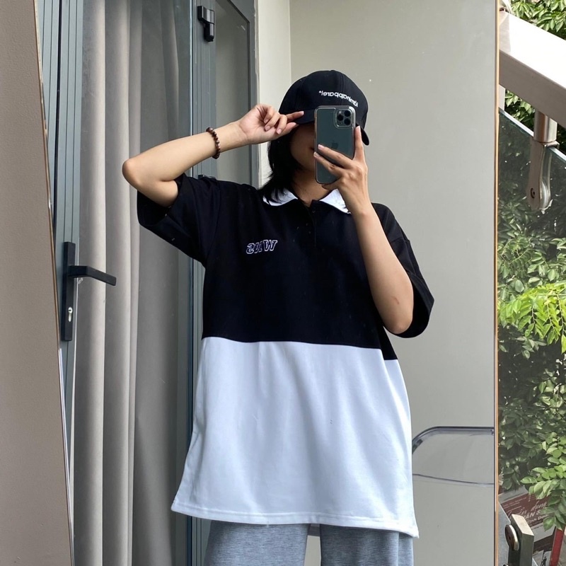 Áo Thun Polo Unisex WNS 1/2 màu ĐEN/TRẮNG form rộng ✳️ Chất thun da cá form nam nữ unisex/Áo thun có cổ Jaystoree