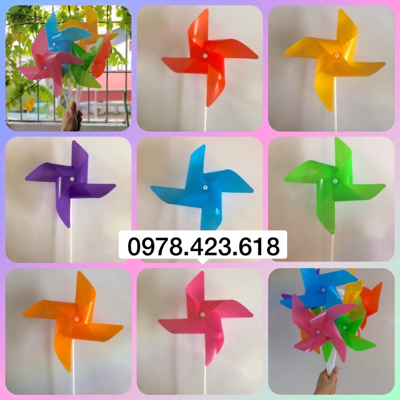 Combo 1000 chong chóng nhựa 7 màu cầu vồng 20cm treo dây trang trí trường học