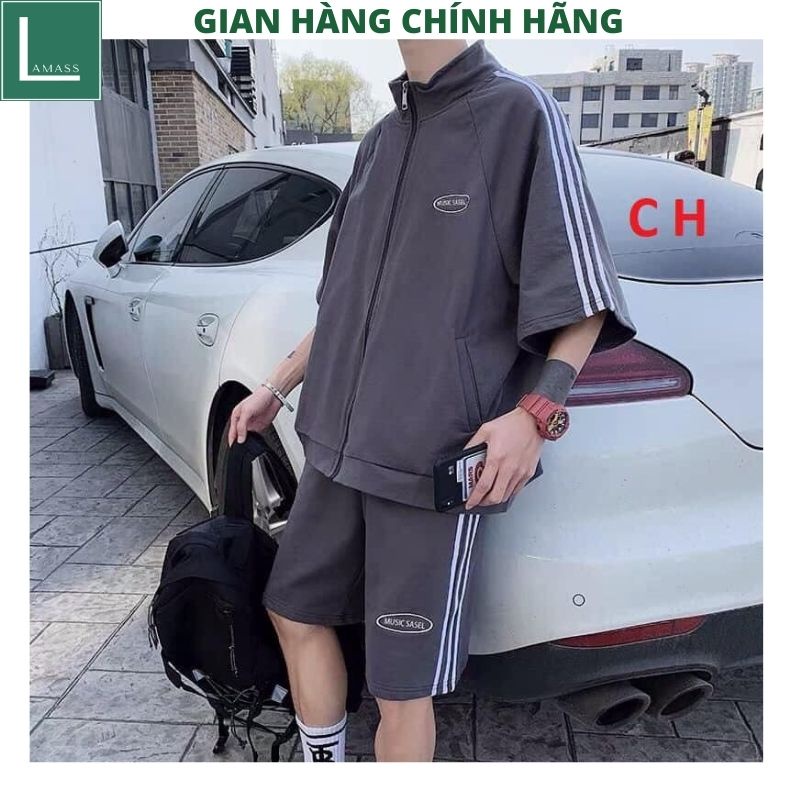 Bộ thể thao unisex hàn quốc có khóa kéo 2 mầu trắng xám ulzzang vintage -LAMASS
