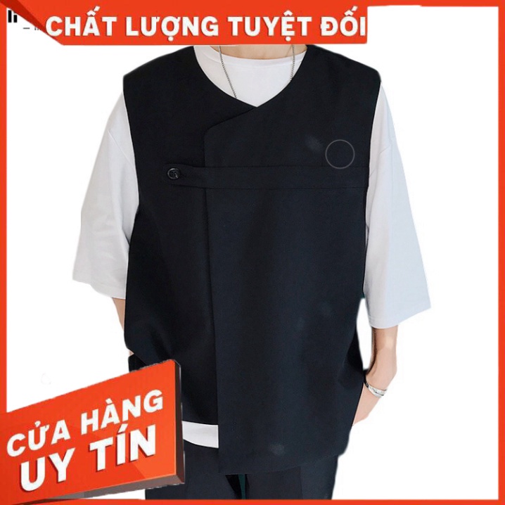 Áo thun INCERUN không tay thiết kế một nút cài màu trơn thời trang dành cho nam - Hàng nhập khẩu
