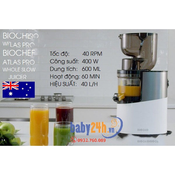 Máy ép trái cây BioChef Atlas 666 3 in 1 Tặng cối làm xem và sinh tố