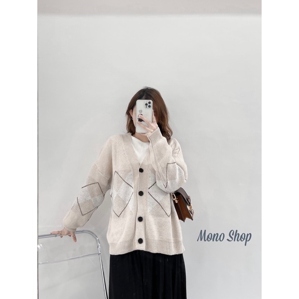 áo khoác cardigan len hoạ tiết chéo giữa phom to dáng dài (Ảnh thật/ sẵn/ Mono shop) | BigBuy360 - bigbuy360.vn