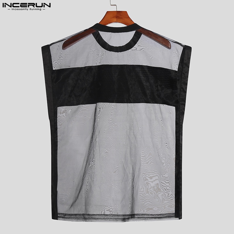 Áo lưới INCERUN sát nách màu đen thời trang mùa hè cho nam giới