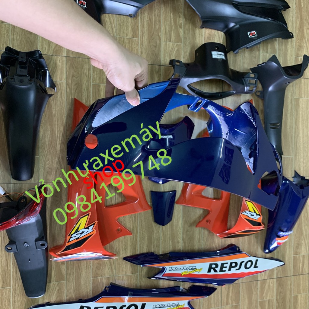 Dàn áo xe wave REPSOL racing màu TÍM CAM -WAVE RS -WAVE S -WAVE các đời 2006 đến 2016 máy 100 và 50cc (TẶNG TEM REPSOL)