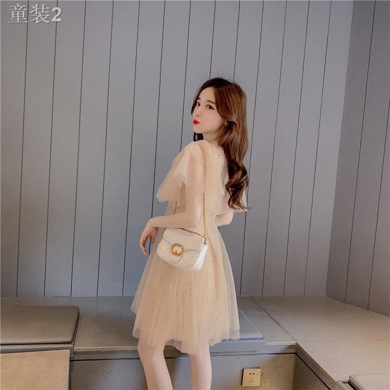 ☢❂phong cách thời trang mới mùa hè kiểu Pháp niche dress siêu tiên ngôi sao lưới gạc váy hai dây tây