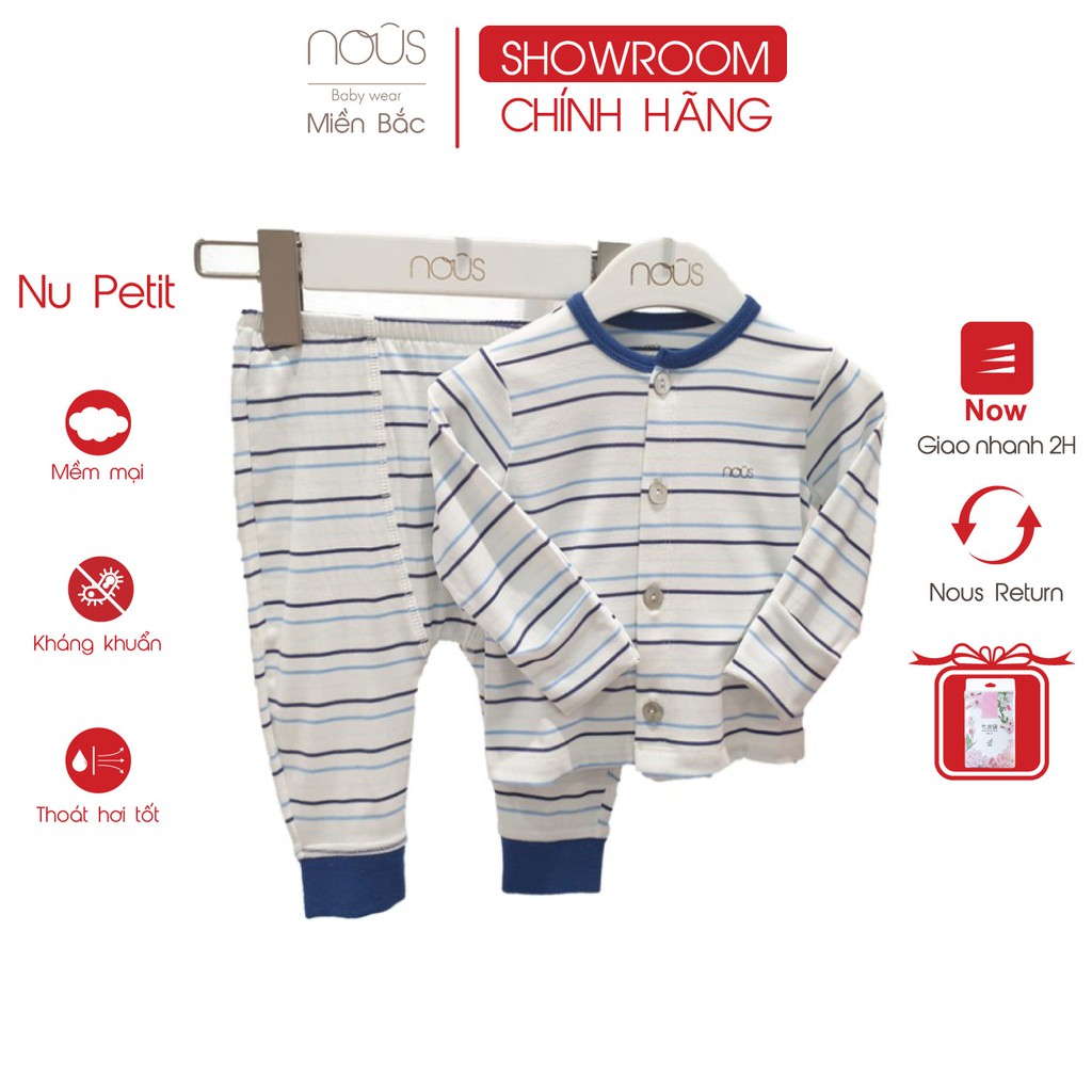 Bộ cài thẳng newborn Nous pettit kẻ xanh navy