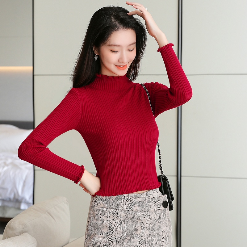 Áo sweater ZHELIHANGFEI tay dài cổ lọ màu trơn ôm dáng thời trang trẻ trung cho nữ