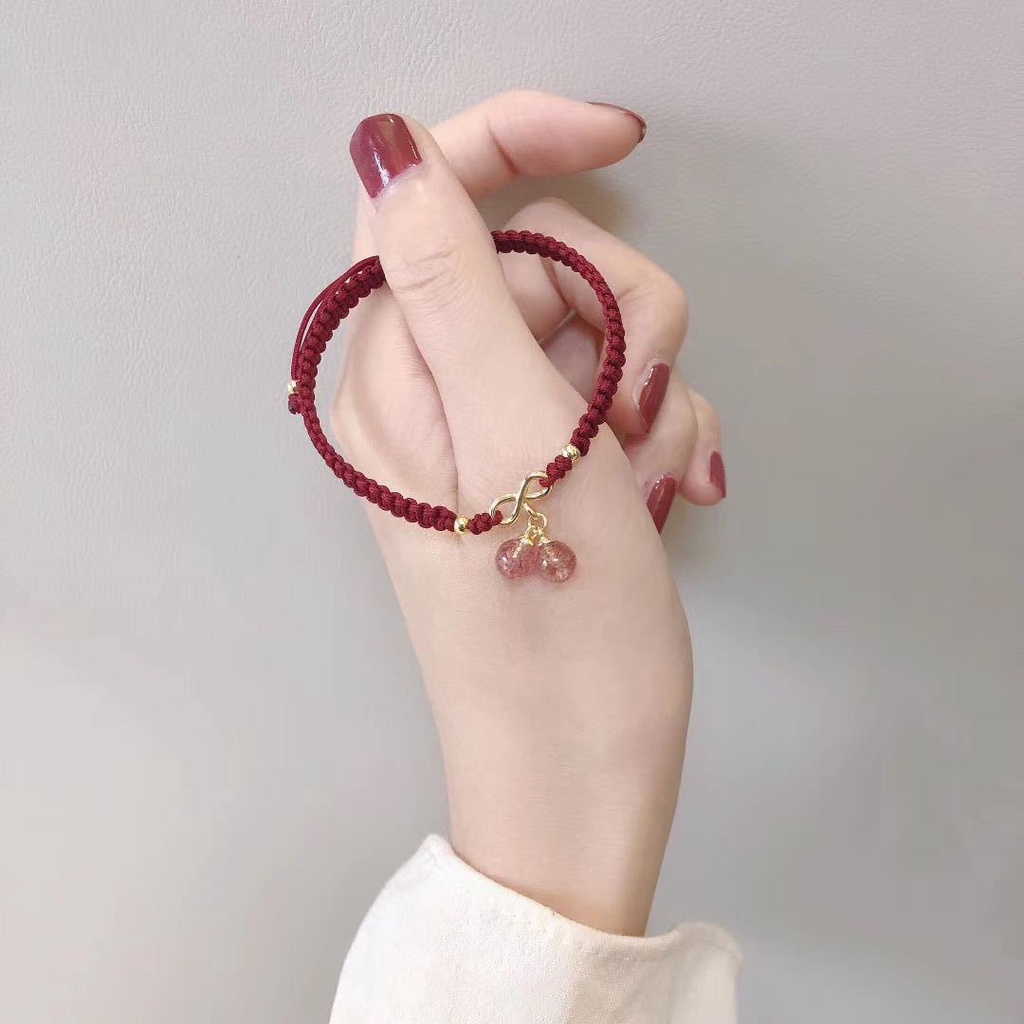Vòng Tay Dây Bện Thủ Công Họa Tiết Dâu Tây / Cherry Xinh Xắn Cho Cặp Đôi