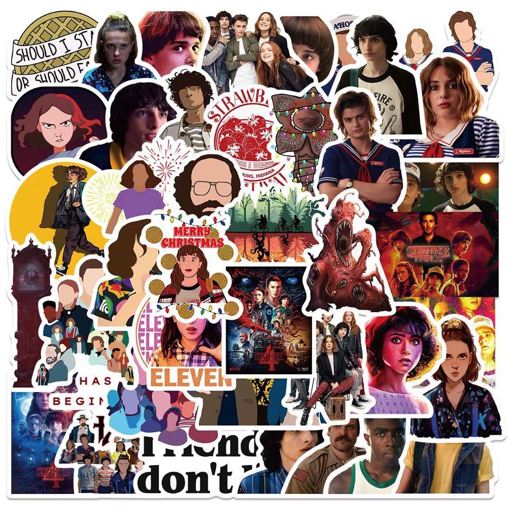 Bộ 50 Miếng Dán Trang Trí Vali / Laptop / Vali Họa Tiết Nhân Vật Hoạt Hình Stranger Things