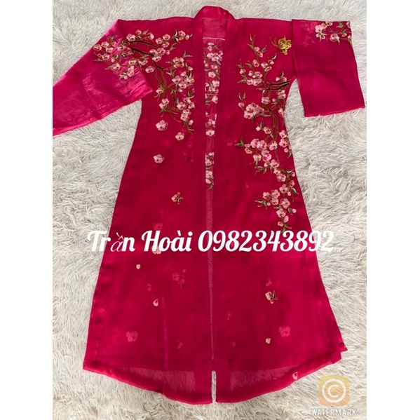 Khăn áo hầu đồng - áo voan cô bơ , cô chín thêu hoa đào đẹp