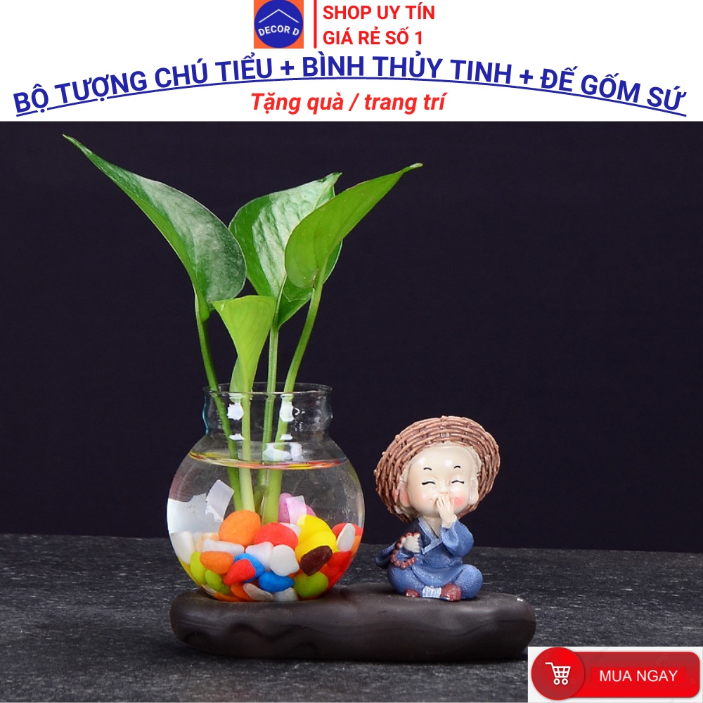 Combo tượng chú tiểu, tượng trang trí, bình hoa  lọ hoa thủy tinh decor trồng cây nuôi cá – Trang trí, tặng quà