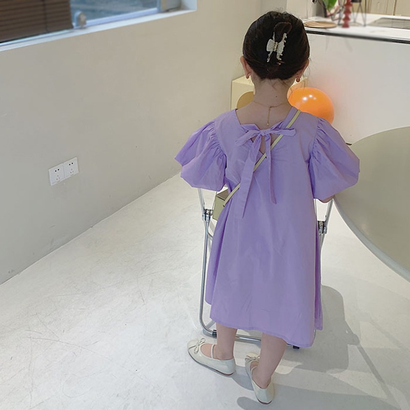 Đầm Bé Gái Đầm Công Chúa Tay Ngắn Cổ Tròn Thắt Nơ Lưng Thời Trang Mùa Hè Se7En Dành Cho Bé Gái