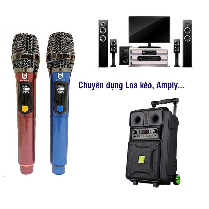 ⚡️Freeship⚡️Bộ Micro không dây BEST SOUND V-W108 Chính hãng, Bộ 2 micro hút âm tốt- Chuyên dụng loa kéo, amply