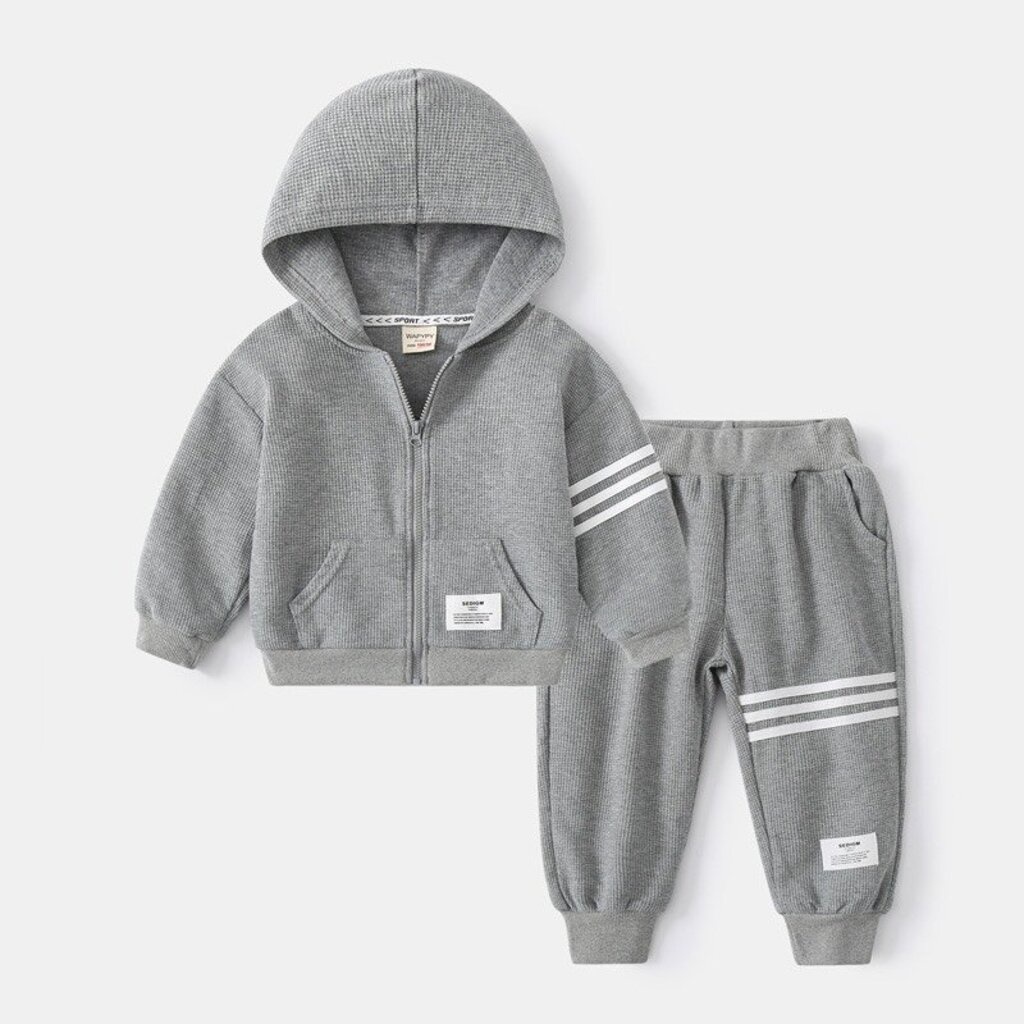 Bộ Nỉ Dài Tay Cho Bé Kangmin kids, Bộ thu đông cho bé trai 3 Vạch Chất Thun Tổ Ong Có Mũ Cực Xinh Cho Bé từ 7-28kg