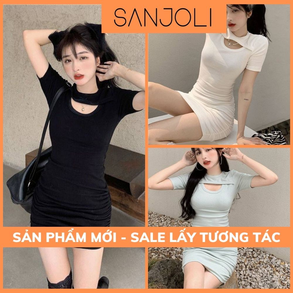Váy Body Nữ SANJOLI Đầm Ôm Body Đi Chơi Sexy Khoét Ngực Tay Ngắn Chất Thun Mát Phù Hợp Đi Biển Dự Tiệc Ulzzang VD101