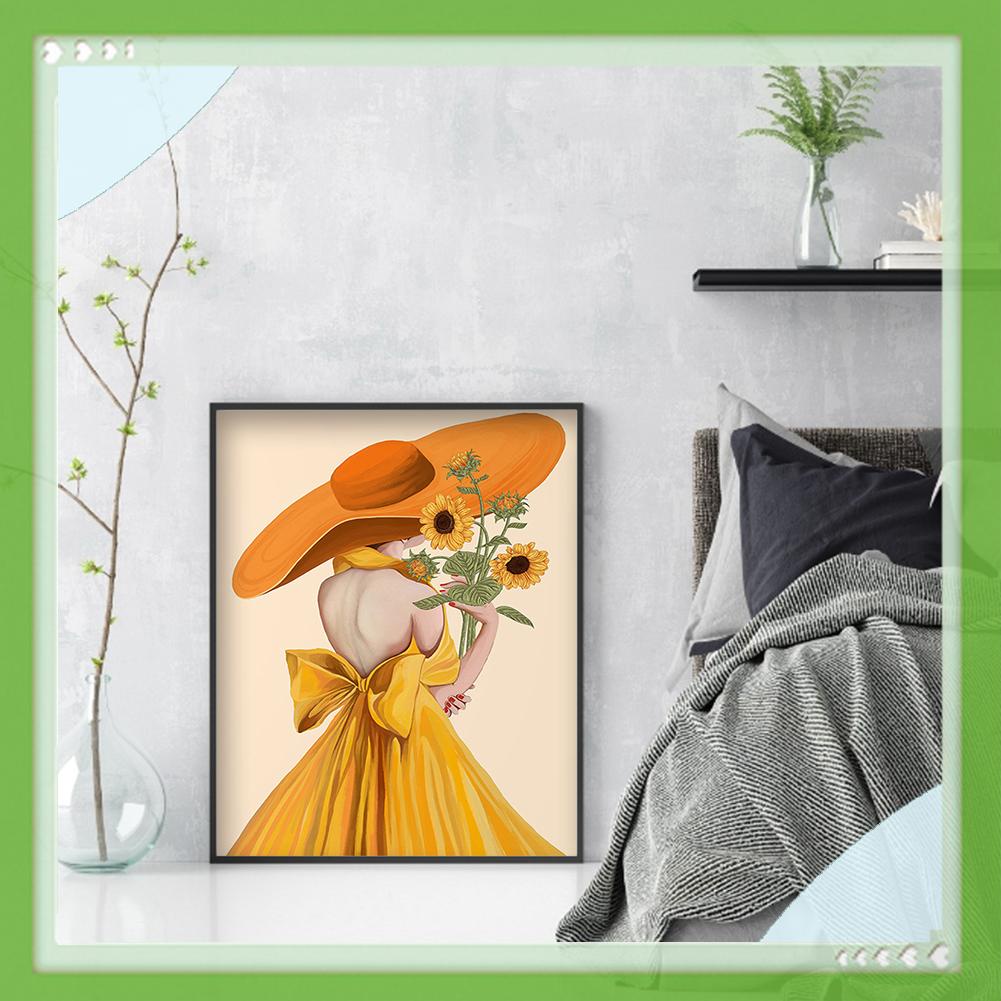 Bộ tranh thêu chữ thập hình cô gái và hoa hướng dương DIY độc đáo 11ct