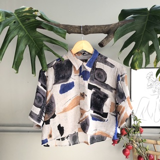 Áo somi sơ mi croptop họa tiết kiểu vintage Hàn quốc - Đồ si tuyển - Áo xô Hàn Quốc A82
