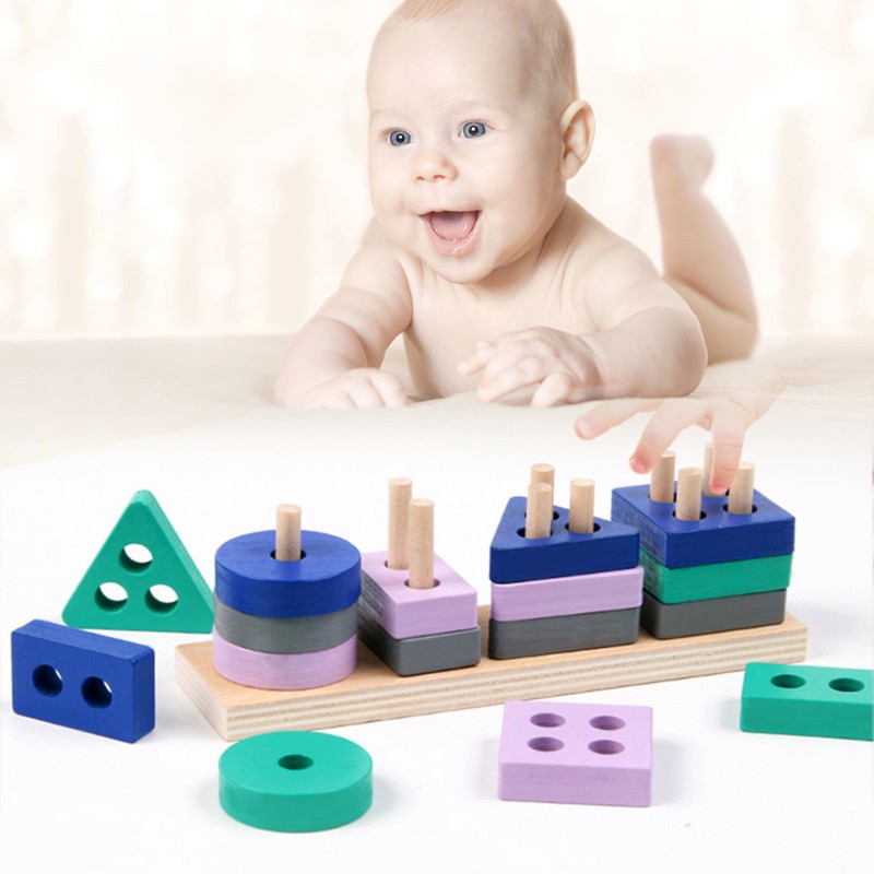 Bộ đồ chơi xếp hình bằng gỗ dạng khối nhiều màu sắc độc đáo cho bé