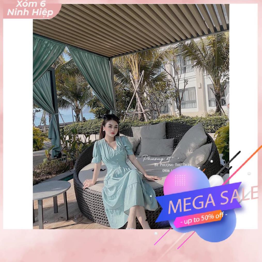 [FREESHIP] Váy Thô Cổ V Tay Bồng Cúc Ngực - Đầm Thô Tầng Dáng Dài MN | BigBuy360 - bigbuy360.vn