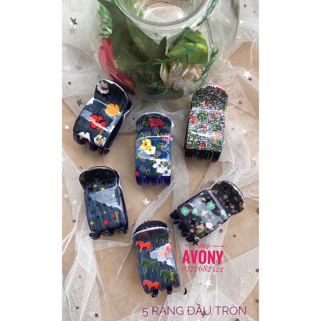 Bấu tóc 3-5 răng Honey meka nền gam màu xanh jean phong cách