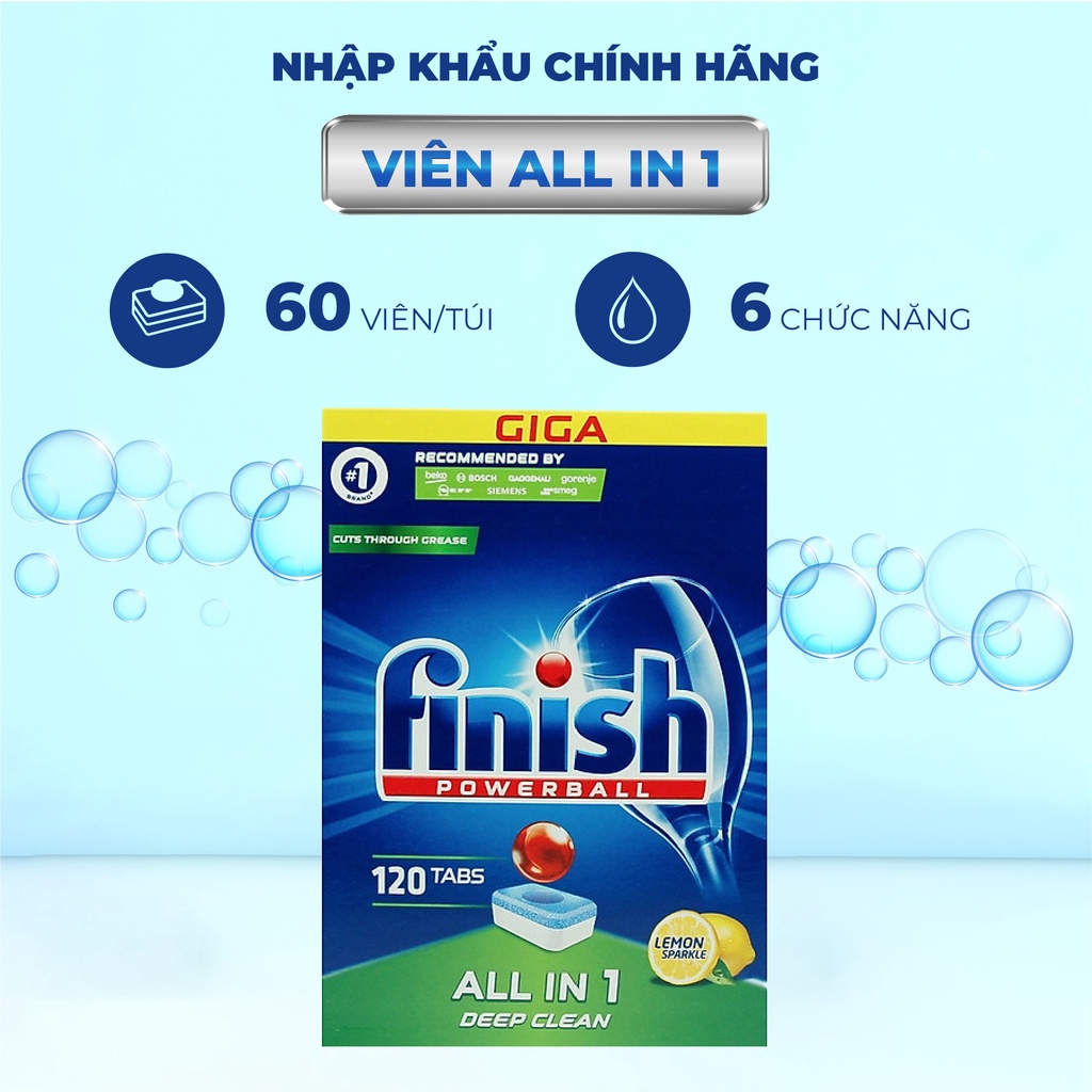 Viên rửa chén Finish All in 1 - 6 chức năng rửa chuyên sâu