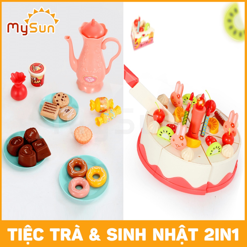 Đồ chơi TIỆC TRÀ cắt bánh kem sinh nhật có đèn cho bé gái bằng nhựa ABS cao cấp – MySun
