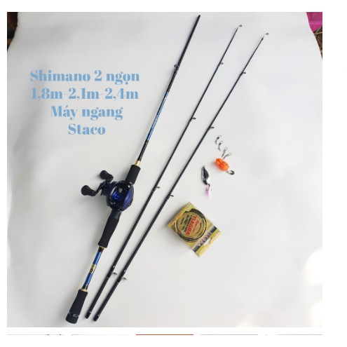 Bộ Cần Câu Lure Shimano 2 ngọn - Máy Ngang Staco kèm phụ kiện