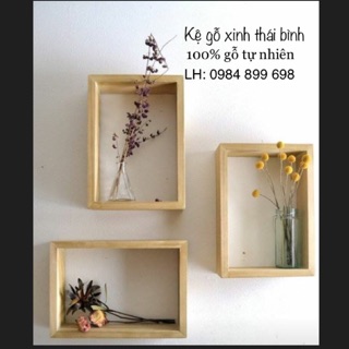 Bộ 3 kệ gỗ treo tường HCN Mộc bằng nhau
