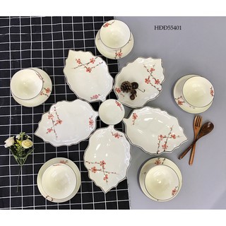 Bộ đĩa lá 5 cánh gốm sứ chuẩn Bát Tràng, decor trang trí đồ ăn cho gia đình an toàn và cực xinh yêu