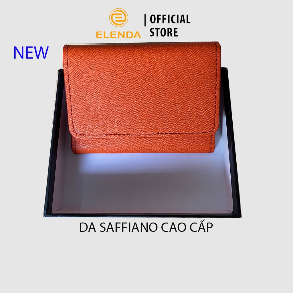 Ví nữ mini da thật saffiano cao cấp Elenda đựng tiền rộng rãi, đựng thẻ, giấy tờ xe có hộp đẹp: VIE009