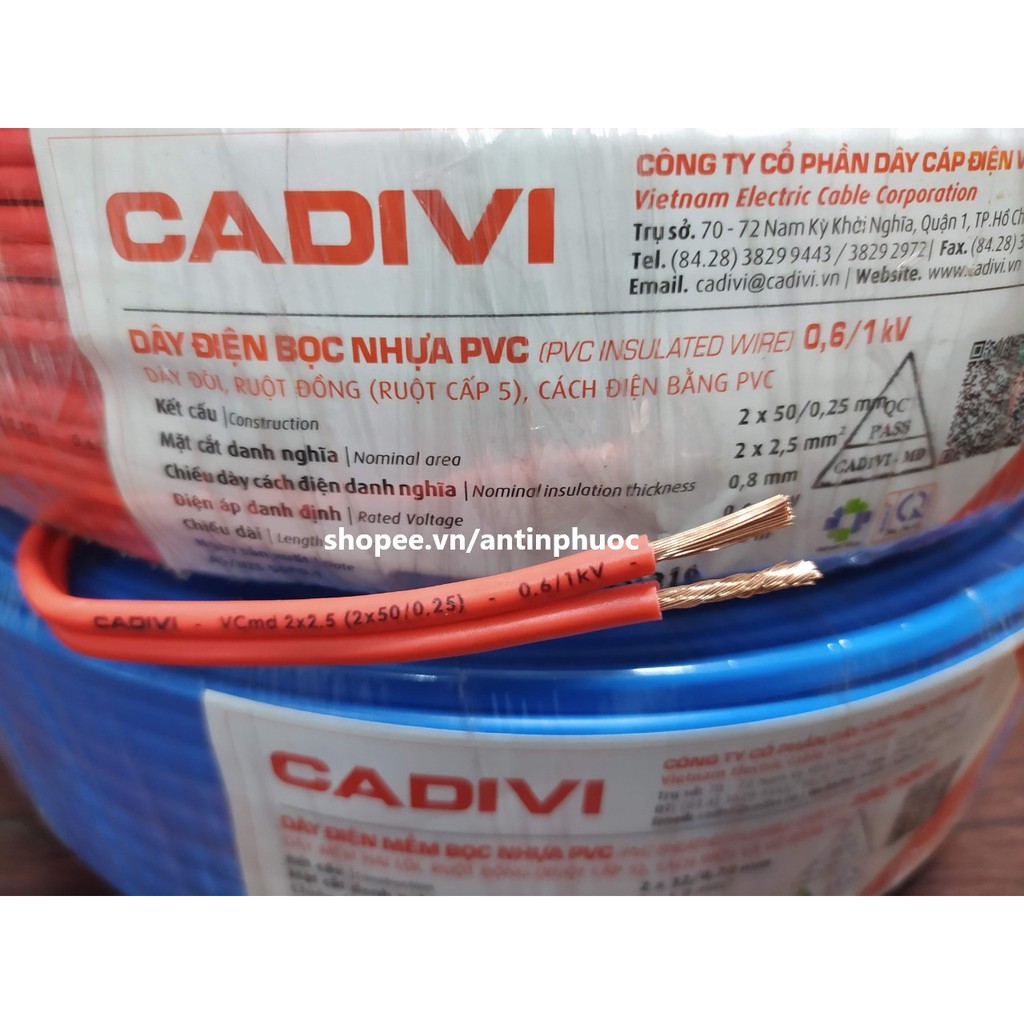 Dây điện đôi mềm Cadivi 2 x 2.5 mm2  - cuộn 100 mét