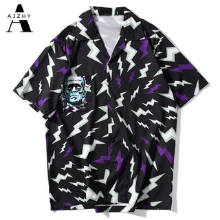 Áo Sơ Mi Nam Tay Ngắn In Hình Sấm Sét Cá Tính 2020