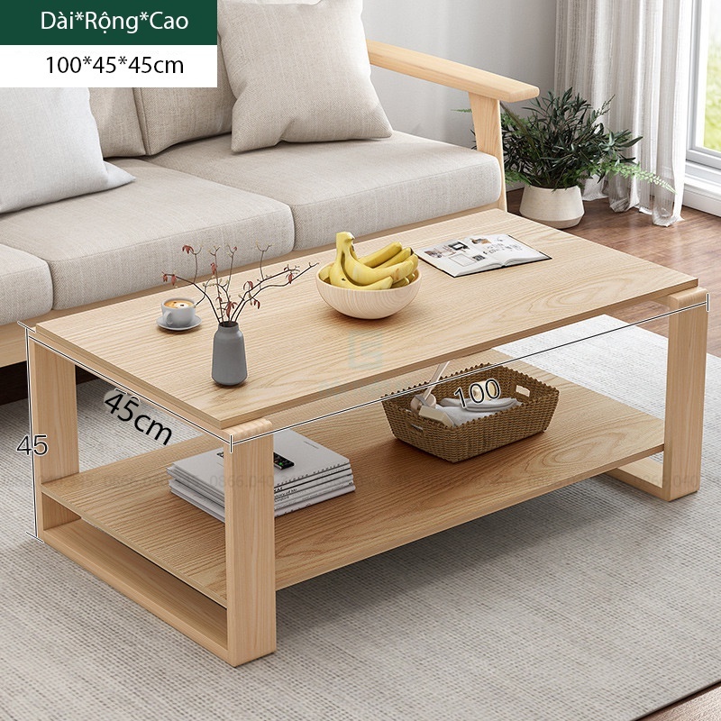 Bàn trà sofa 2 tầng phòng khách ngồi uống nước, bàn trà sofa gỗ chân gỗ tự nhiên phong cách hiện đại phù hợp mọi căn hộ