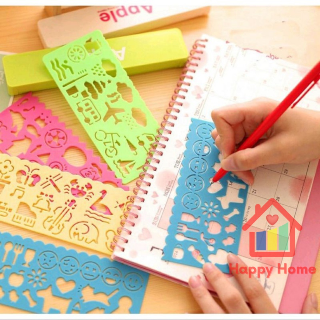Thước nhựa dẻo vẽ hình đủ màu dụng cụ học tập văn phòng phẩm tiện lợi cho bé Happy Home