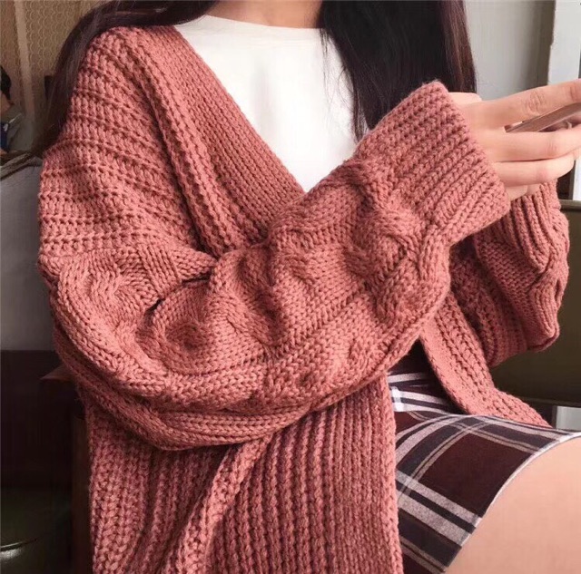 Áo len cardigan vặn thừng dáng rộng | BigBuy360 - bigbuy360.vn