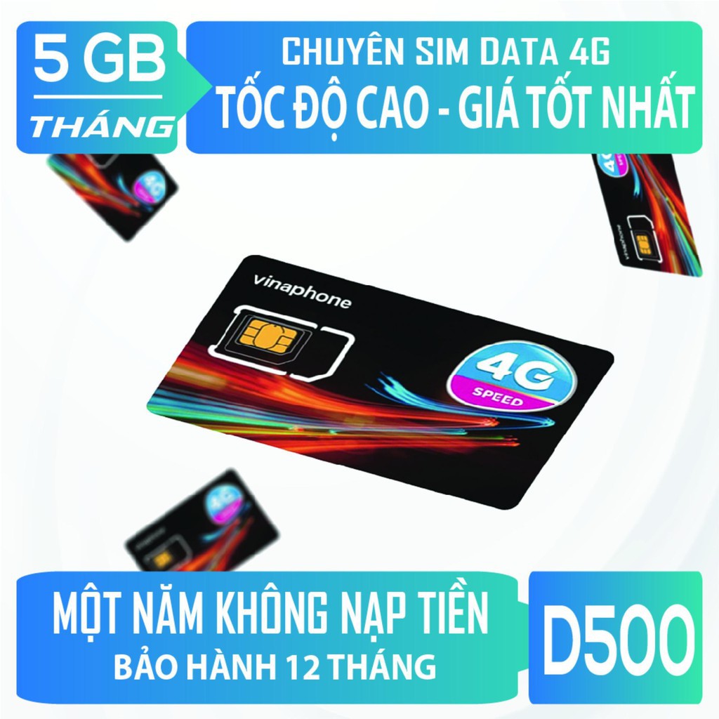 Sim 4g vinaphone D500 trọn gói 1 năm 5gb/tháng dùng cho điện thoại di động,máy tính bảng,wifi di độn