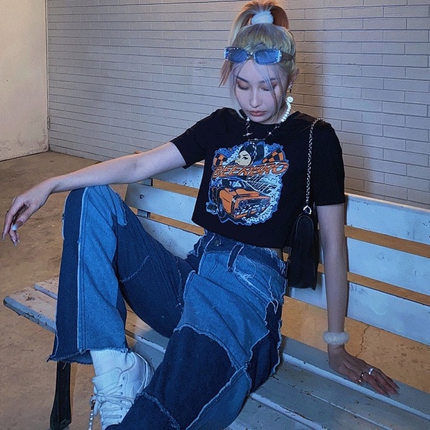 Áo croptop thun nữ tay ngắn thời trang WANGJIAOZHAN phong cách Hàn Quốc