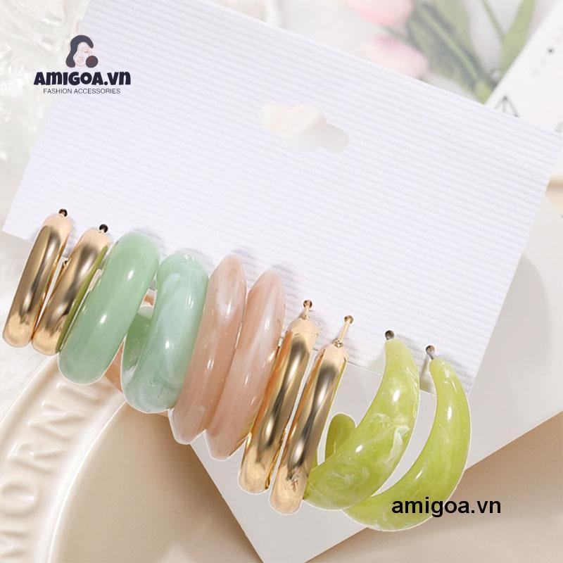 ✨✨Set 5 Đôi Khuyên Tai Kim Loại / Acrylic Hình Bướm / Ngọc Trai Đơn Giản Thời Trang