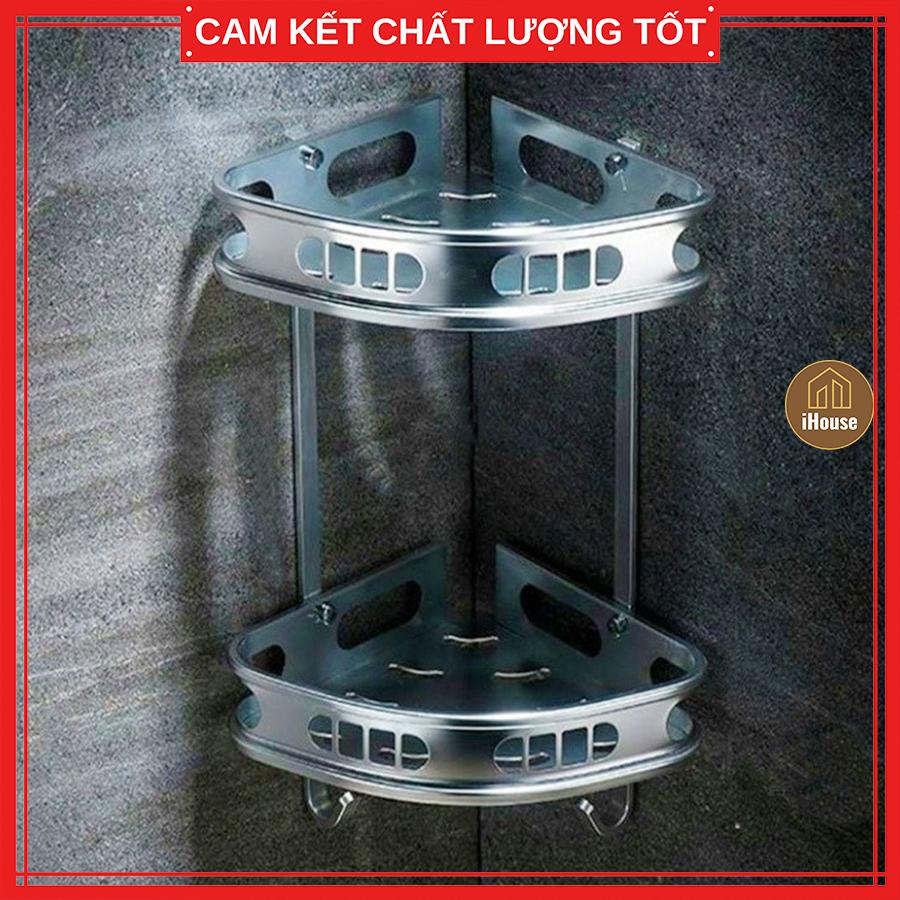 Kệ Góc Nhà Tắm Inox 2 Tầng Trắng, Kệ Góc Phòng Tắm Đựng Dầu Gội Sữa Tắm