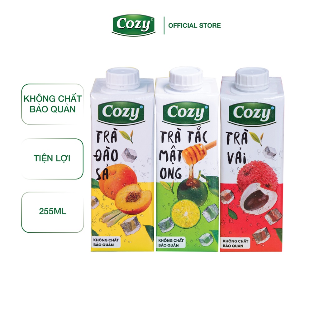 Combo Trà Hoa Quả Cozy (Mix 3 Vị: 1 Lốc Trà Đào Sả + 1 Lốc Trà Tắc Mật Ong + 1 Lốc Trà Vải)