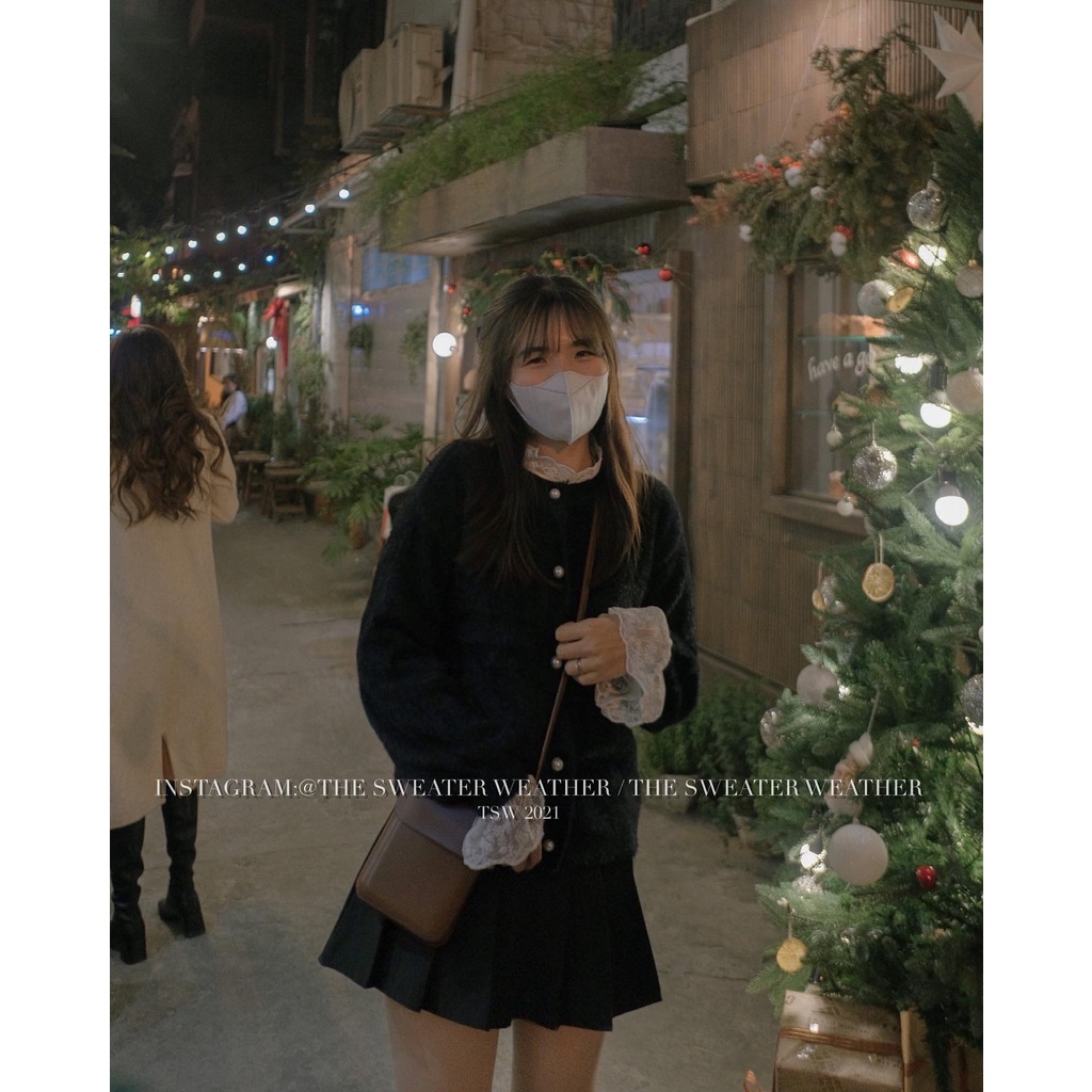 (Ảnh thật) Set cardigan lông thỏ cúc ngọc kèm áo ren tay xoè trắng the.sweaterweather TSW | BigBuy360 - bigbuy360.vn