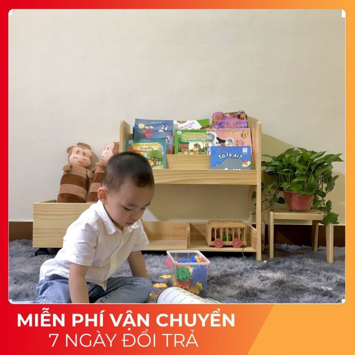 Kệ sách gỗ cho bé ⚡FREE SHIP⚡ Kệ sách gỗ thông Mom I cao cấp cho bé BEBEWOOD - An toàn, Hiện đại