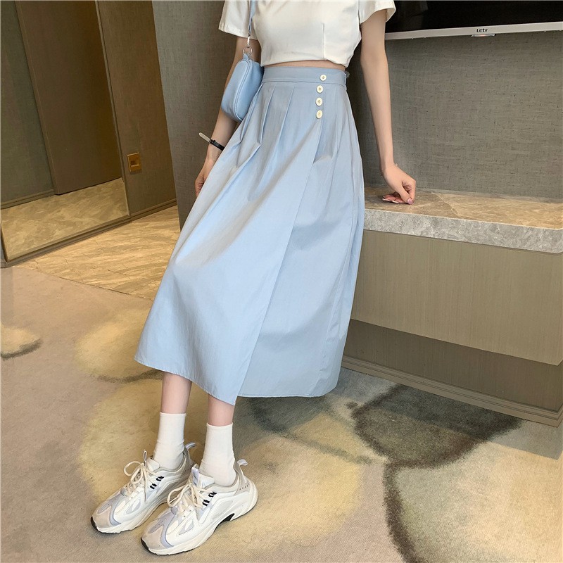 Chân váy vintage dài cạp chun phối khuy dáng suông, Chân váy cạp cao công sở - Roxie | BigBuy360 - bigbuy360.vn