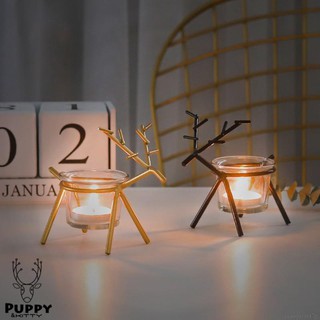 Chân nến hình hươu sừng kiểu hình học bằng sắt rèn mạ vàng phong cách Bắc Âu