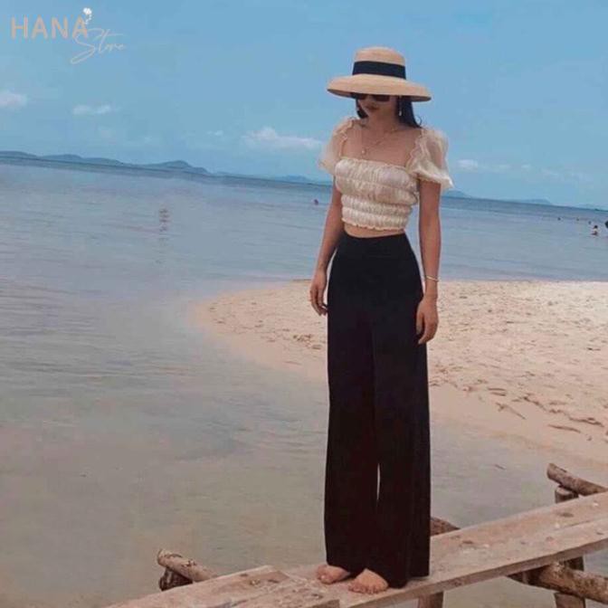 Quần tây ống rộng lưng cao dáng dài suông - Khóa giữa - màu Đen - Trắng - Kem - Mặc đi chơi - đi làm - đi học