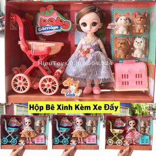 Búp bê chibi 16cm xinh xắn kèm xe đẩy thú cưng đồ chơi trẻ em cho bé gái từ 2 đến 6 tuổi
