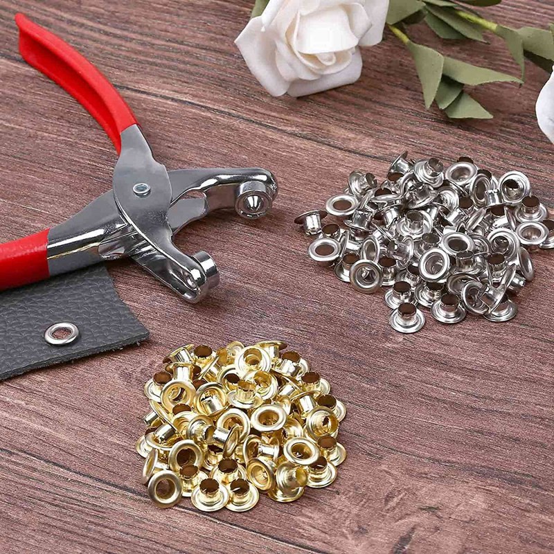 Set 401 Kìm Bấm Lỗ 1 / 4inch 6mm Kèm 400 Vòng Đệm Kim Loại Màu Vàng Và Bạc